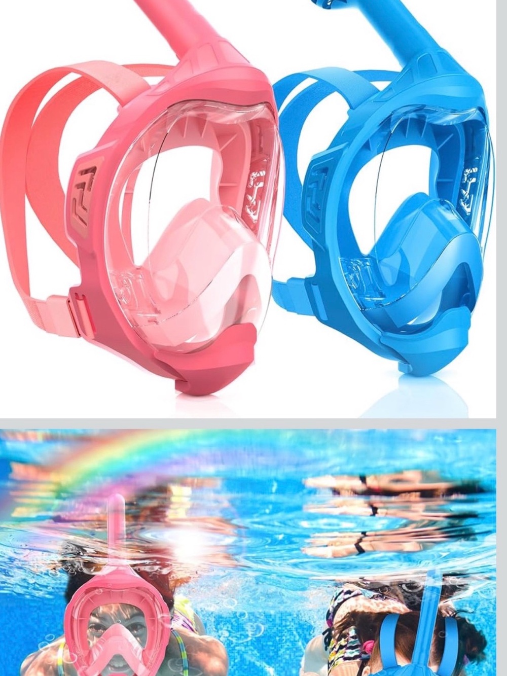 Dual-Color Full Face Snorkel Mask — Pink & Blue for children